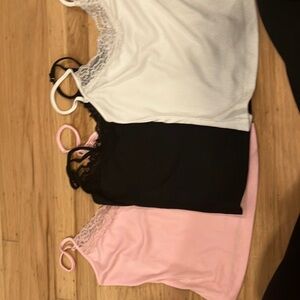 3 shein tank tops (black pink and white)